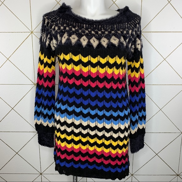 Anthropologie NWT Farm Rio Chevron Knit Lined Sweater Dress Size Medium
